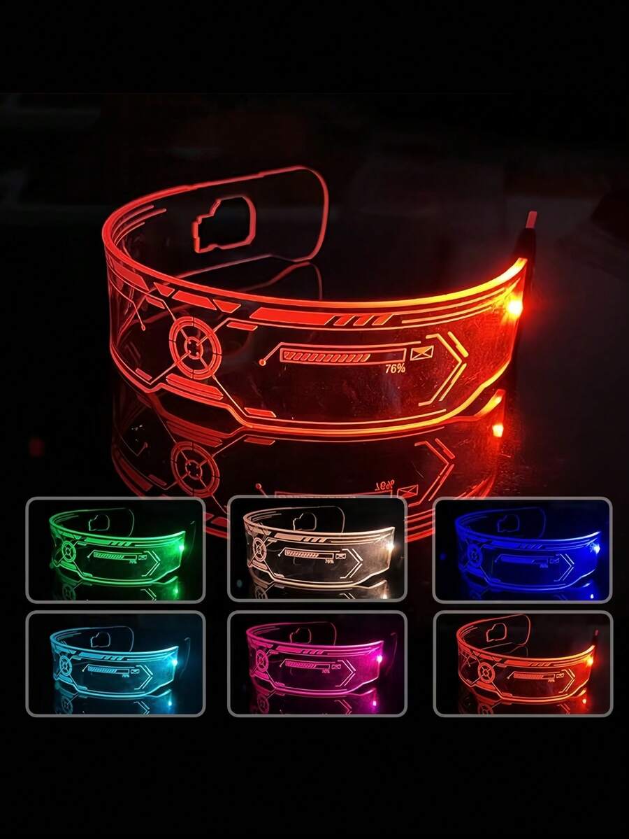 1 Pair Colorful LED Glowing Glasses, Cyberpunk Sci-Fi Style Glasses For Party, Bar, Rave, Atmosphere, Flashing LED Eyes, Party, Music Festival, Techno