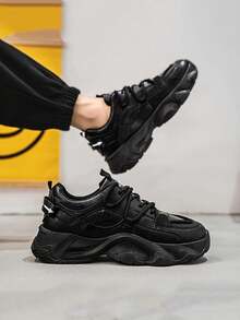 男式厚底时尚厚底运动鞋黑色运动跑步鞋 - 黑色 - 查看 5