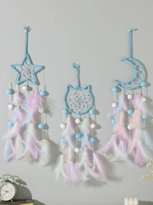 1pc Girly Dreamcatcher Wind Chime Handmade DIY Feather Woven Hanging Decor, Cute For Children Room (Feathers Are Artificial) Gifts Birthday Graduation