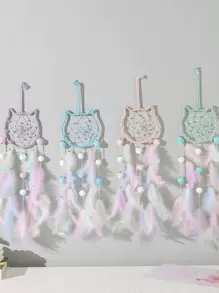 1pc Girly Dreamcatcher Wind Chime Handmade DIY Feather Woven Hanging Decor, Cute For Children Room (Feathers Are Artificial) Gifts Birthday Graduation