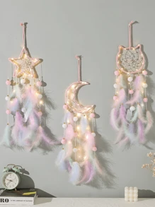 1pc Girly Dreamcatcher Wind Chime Handmade DIY Feather Woven Hanging Decor, Cute For Children Room (Feathers Are Artificial) Gifts Birthday Graduation