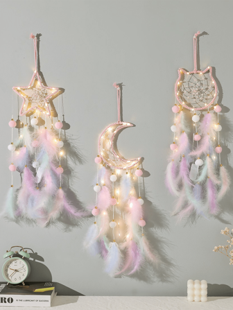 1pc Girly Dreamcatcher Wind Chime Handmade DIY Feather Woven Hanging Decor, Cute For Children Room (Feathers Are Artificial) Gifts Birthday Graduation