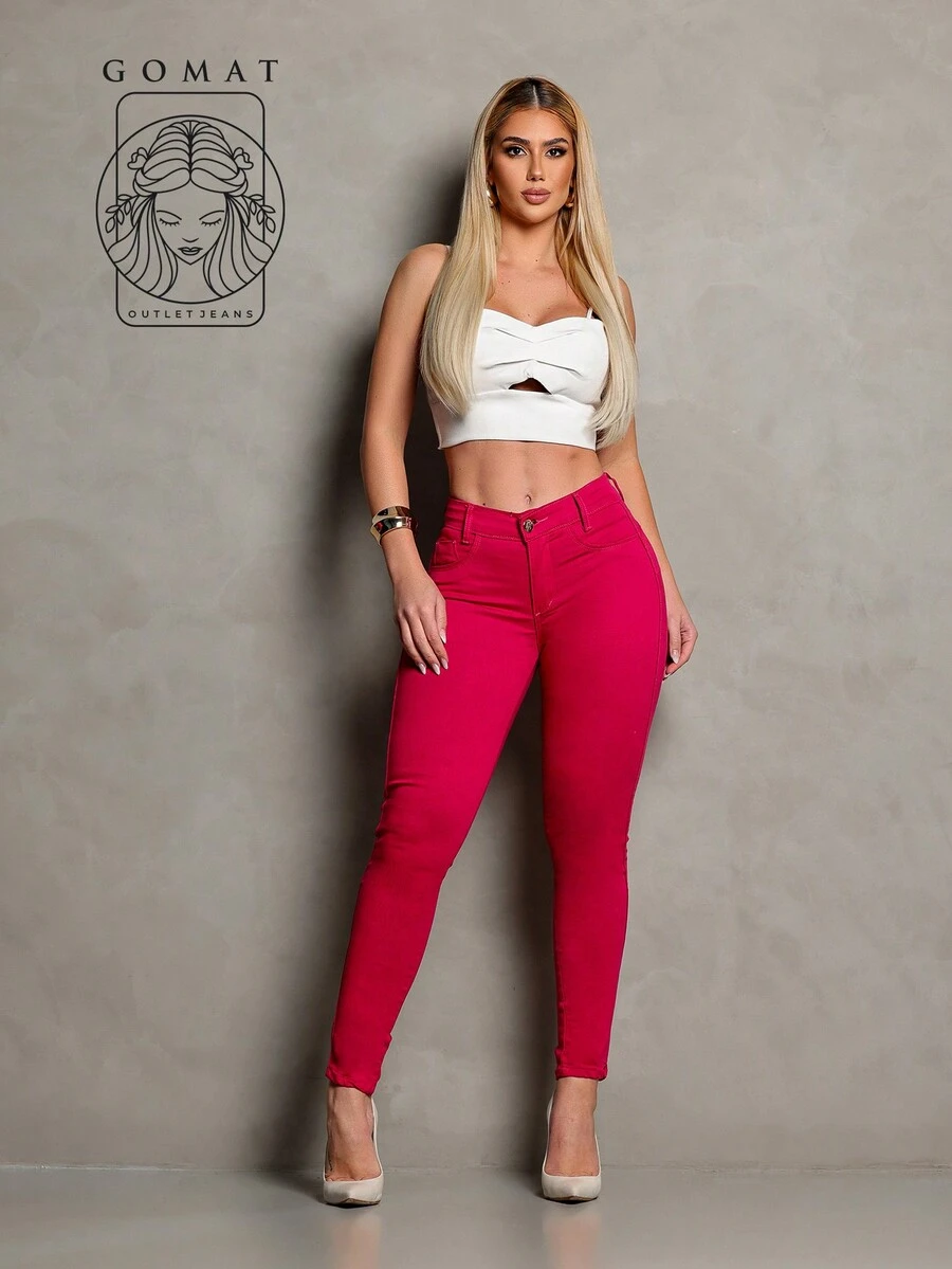 Women's Skinny Jeans, High Waist, Shapes Butt, Premium Line - Baby Pink - View 1