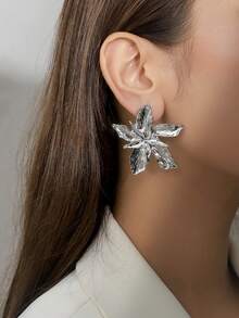 1 Cặp Hoa tai hợp kim hai lớp cổ điển Châu Âu & Mỹ, thích hợp cho phụ nữ làm quà tặng lễ hội hoặc đeo hàng ngày - bông tai hình bông hoa - Xem 4