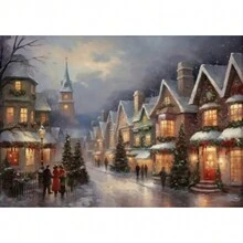 1 tấm vải Canvas trang trí tường Giáng sinh cổ điển nhẹ nhàng, trang trí nhà nông thôn, phong cảnh mùa đông, nghệ thuật ngày lễ, không khung - Nhiều màu - Xem 38