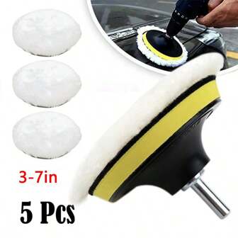 5 Piezas Set de 3/4/5/6/7 Pulgadas Almohadillas de Pulido y Abrillantado de Lana, para Acoplar a Taladro Buffer con Adaptador M14, para Pulido y Encerado de Coches, Pulido de Superficies de Pintura, Sofás Viejos, Baldosas