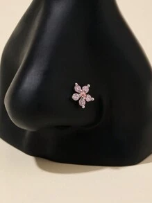 1 件装粉色锆石小花鼻环，真鼻环，适合女性日常佩戴情人节、妈妈、母亲、母亲节、礼物 - 彩色 - 查看 1
