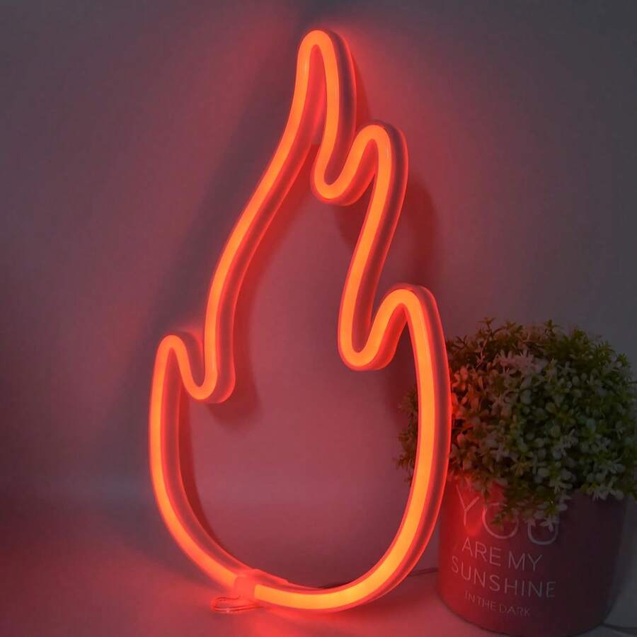 1 đèn Neon ngọn lửa, 11x7,36 inch (khoảng 28x18,7cm), đèn LED Neon ngọn lửa chạy bằng pin/USB, trang trí tường cho phòng ngủ, tiệc ngày lễ/ngày lễ tình nhân, sinh nhật, đám cưới, trang trí nhà cửa, giáng sinh, quán bar