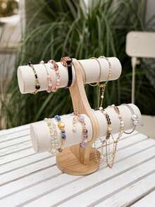 精致手工制作的 1 件实心橡木珠宝展示架 - 优雅展示手镯、手镯和手表 - 天鹅绒底座提供温和保护 - 男女通用木制收纳盒 - 非常适合圣诞节礼物或零售展示 - S型手鐲架 - 查看 2