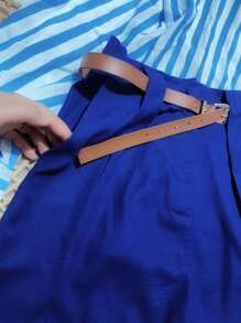 Women's Linen Shorts/Plinsaso/With Belt Loops/Knife Pocket/Comes With Belt - Màu xanh hải quân - Xem 3