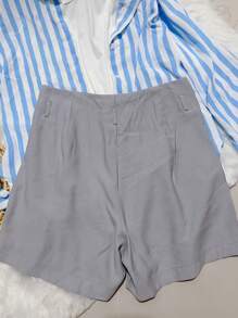 Women's Plain Marrant Shorts With Belt - 淺灰色 - 查看 3