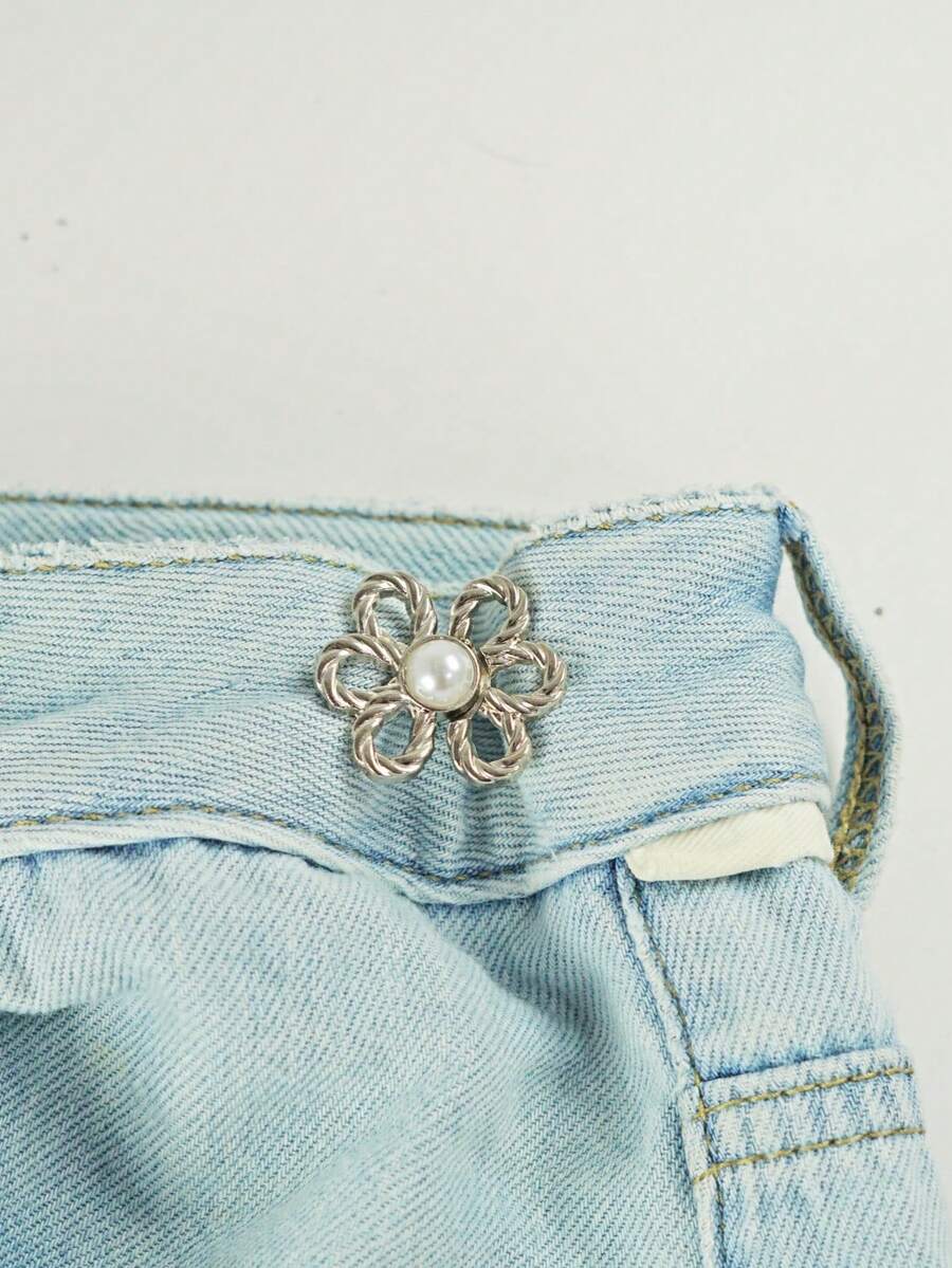 1set Adjustable Floral Pattern Snap Fasteners, Suitable For Jeans, T
