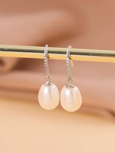 Pendientes de plata esterlina 925 chapados en platino con perla natural de 7-9 mm e incrustaciones de circonita, diseño elegante y minimalista, adecuados para compromiso, boda, regalos para novias, fiestas de boda, fiestas vintage, viajes diarios, eventos formales, joyería artesanal hipoalergénica