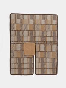 1 件几何图案休闲编织提花连帽斗篷，亚克力格子图案厚实保暖围巾披肩，适合办公室、秋冬季