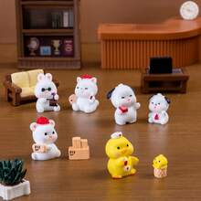 8 件新款可爱微景观动物雕像，园艺微型装饰配件，适用于办公桌、厨房、冰箱、白板等。送给朋友和家人、情人节的理想礼物 - 彩色 - 查看 11