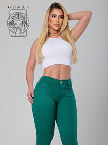 Women's Skinny Jeans, High Waist, Shapes Butt, Premium Line - 綠色 - 查看 2