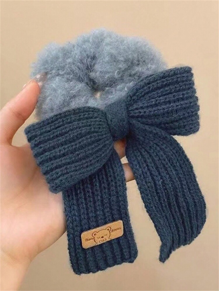 2 件全新针织蝴蝶结结肠羊毛针织蝴蝶结头饰女式马尾发带可爱熊发圈情人节礼物送女友 - 彩色 - 查看 3