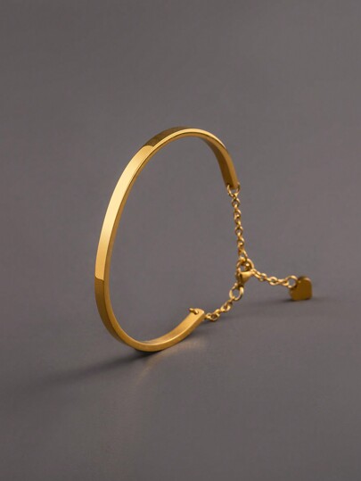 1pc Minimalist & Fashionable 18K Gold Plated Stainless Steel Heart Shaped Pendant Bracelet, Casual Accessory For Men Valentines,Mom,Mother,Mother's Day,Gift