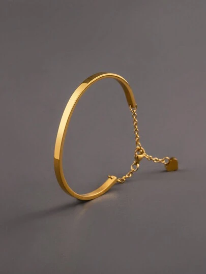 1pc Minimalist & Fashionable 18K Gold Plated Stainless Steel Heart Shaped Pendant Bracelet, Casual Accessory For Men Valentines,Mom,Mother,Mother's Day,Gift