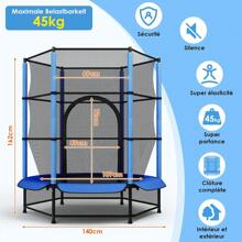 Trampoline Outdoor Ø 140cm X162cm, Trampoline Indoor Children With Net, Zipper, Protective Ground Net Garden Trampoline Up To 45 Kg, Children's Trampoline For 3 Years - 藍色 - 查看 2