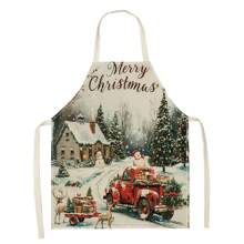 1pc Christmas Truck & Tree 3D Pattern Linen Apron For Home Cooking, Kitchen Wear, And Cooking Enthusiasts - Multicolor - View 13