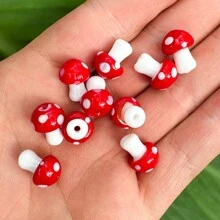 10入組紅色粉末蘑菇燈籠工藝玻璃散珠，DIY手工藝品珠寶製作配件，耳環，尺寸為10x13毫米和12x16毫米 - 10x13mm - 查看 3