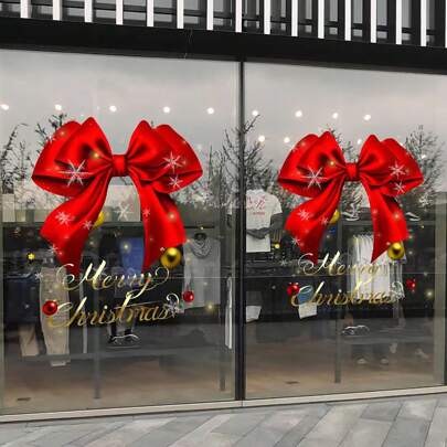 1pc 40cm*41cm Decoration Window Electrostatic Glass Sticker Shopping Mall Home Restaurant Hotel School Holiday Party Window Sticker Red Bow Decorative Glass Sticker, Stickers, Wall Decal, Vinyl Decal For Home Decorations, Spring Decoration Items Refresh Your Home, Rama Decoration Stickers Christmas  Christmas Decor  Christmas Decorations Christmas Decoration Room Decor
