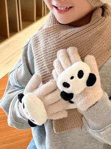 1 双儿童熊猫卡通水貂毛针织手套 - 1Pair - 查看 4