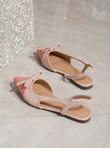 Women's Fashion Versatile Color Block Christmas & New Year Soft Leather Soft Bottom Retro Dress Flats, Pointed Toe, Suitable For All Seasons - Pink - View 5