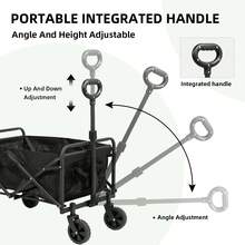 1 Pc Heavy-Duty Collapsible Utility Wagon Cart - 330LBS Load Capacity,All-Terrain Wheels, Foldable Design, Spacious Interior, Ideal For Beach, Lawn, Pet,Sports, Camping, And Outdoor Activities - Black - View 2