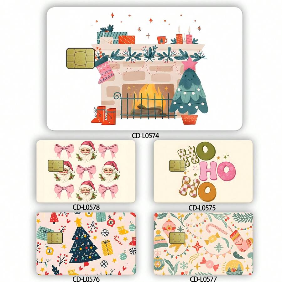 圣诞节信用卡贴纸封面无气泡，超薄信用卡贴纸，信用卡防水乙烯基保护贴纸，适用于钥匙、交通、借记卡、信用卡、礼物和奖励、圣诞礼物上的有趣工艺贴纸（圣诞气氛、圣诞老人、圣诞树、圣诞袜） - 彩色 - 查看 1