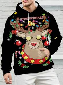 Men 3D Print Novelty Pattern Hoodie, Pullover Hooded Sweatshirt With Drawstring & Pocket, Suitable For Autumn & Winter - Multicolor - View 1