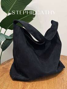 STEPHIECATHY 休闲宽松梅拉德色柔软仿麂皮面料磁扣开合大容量单肩包女士日常通勤购物外出 - 黑色 - 查看 2