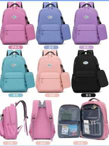 Girls School Backpacks With Refrigerator Door Opening Style New Style Waterproof For Students And Children Large Capacity With Pencil Case - màu đen - Xem 2