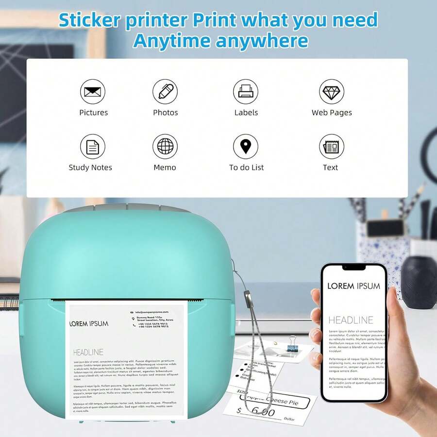 Mini Alarm Clock Printer, Portable Wireless Pocket Inkless Printer