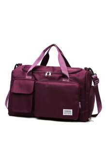 Durable Nylon Foldable Tote Bag With Separate Shoe Compartment, Suitable For Storing Sportswear, Yoga Gear, Travel Items, School Supplies - Purple - View 3