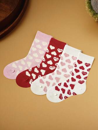 4 pares de calcetines informales y cómodos para mujer hasta el tobillo con diseño de corazón, aptos para uso diario