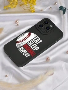 1 件时尚个性化酷炫棒球图案 2D 风格软硅胶保护壳，适合感恩节、万圣节、圣诞节礼物，适用于苹果/兼容三星，黑色哑光饰面 - 黑色 - 查看 3