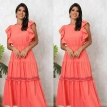 Women's Long Butterfly Sleeve Dress - trái cam - Xem 2