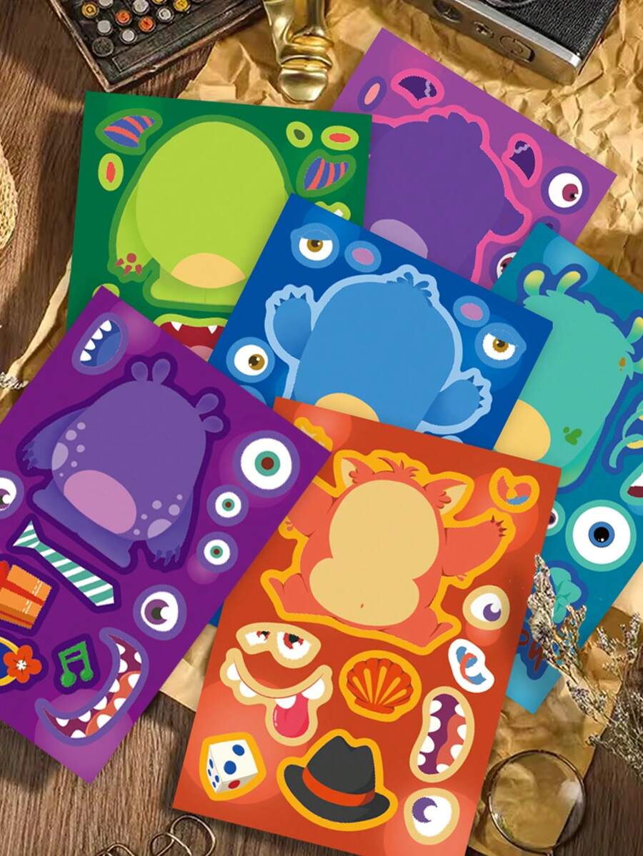 8 miếng dán hình quái vật hoạt hình dễ thương cho ốp điện thoại, hành lý, sổ kế hoạch, sổ tay, đồ trang trí máy tính xách tay - Nhiều màu - Xem 1