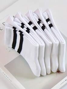 7 件套男士竖条纹中筒袜，通用尺寸，黑色 - 7雙二槓黑色 - 查看 7