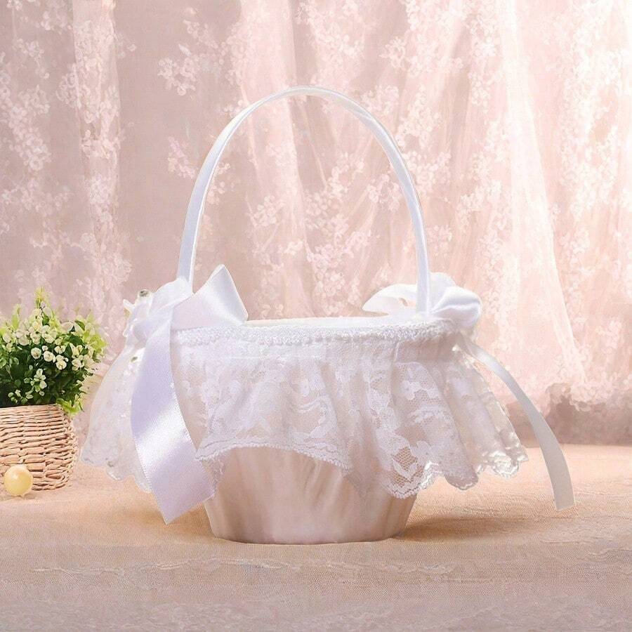 1pc Nơ ren Giỏ hoa cầm tay phù dâu Giỏ hoa cưới - Nhiều màu - Xem 1