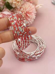 10pcs/Pack Ultra- Multi-Color Bead Tennis Bracelets With Crystal Decor For Women, Include Pink, Blue, Green, Gray, White, Purple - Bracelet Set - View 9