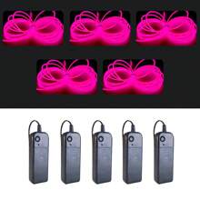 Balabaxer 5 件装 9 英尺 El Wire 套装，多种颜色可选，配有便携式电池盒，可用于 KTV 家庭聚会音乐节等场合，可安装在服装上跳舞使用，灯光绚丽 - 粉色 - 查看 2