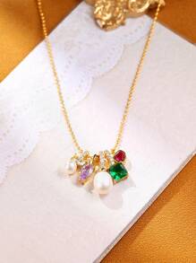 Leocuci 女士吊坠项链 金色仿珍珠项链 心形吊坠项链 珠宝礼物 情人节 - 金色 - 查看 4