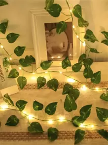 1pc Green Artificial Ivy Leaf Vine With Copper Wire Led String Light, For Baby Room Wall Party Wedding Room Home Kitchen Indoor And Outdoor Decoration Powered By Battery(Without Battery), Warm White - 彩色 - 查看 2
