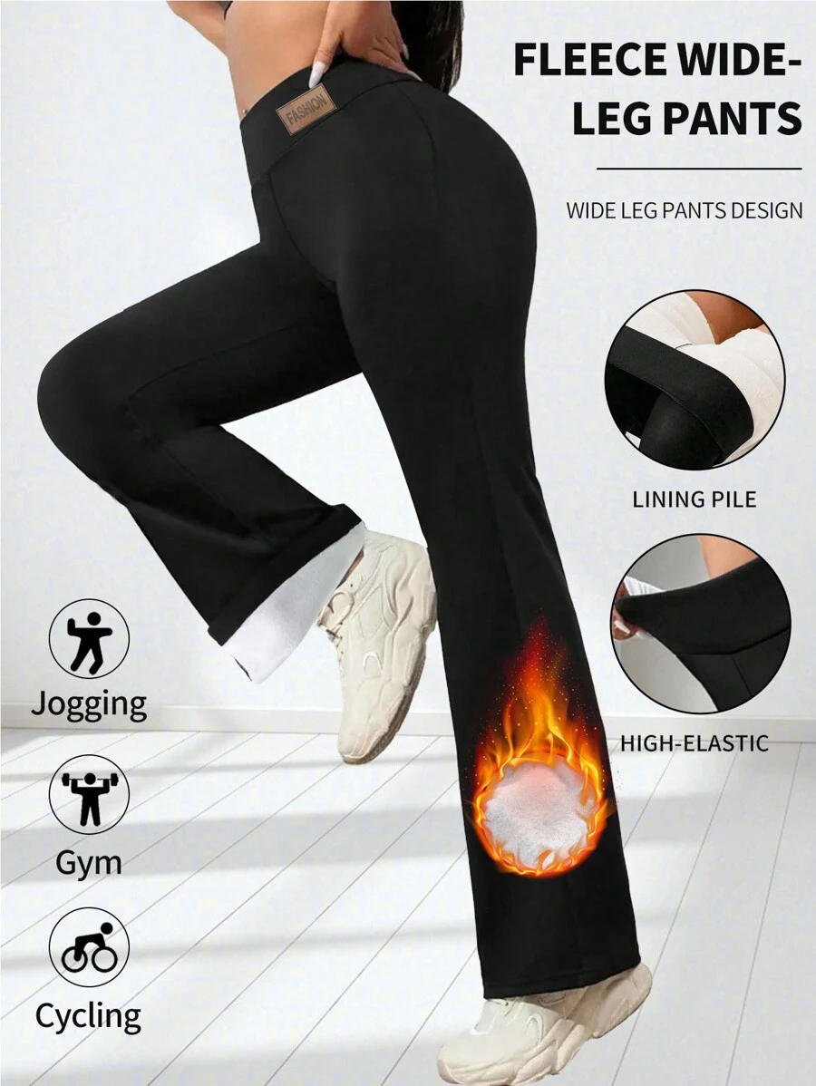 1 件女式保暖内衬高腰紧身打底裤，松紧腰瘦身瑜伽裤，温暖柔软，适合冬季户外活动 - 黑色 - 查看 1