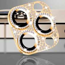 New One-Piece Gold Rhinestone-Studded Camera Lens Film For Mobile Phone, Works Comaptible With IPhone11, Compatible With IPhone11pro, Compatible With IPhone11pro Max, Compatible With IPhone 12, Compatible With IPhone 12mini, Compatible With IPhone 12pro, Compatible With IPhone 12promax, Compatible With IPhone 13, Compatible With IPhone 13mini, Compatible With IPhone 13pro, Compatible With IPhone 13promax, Compatible With IPhone 14, Compatible With IPhone 14plus, Compatible With IPhone 14pro, Compatible With IPhone 14promax, Compatible With IPhone 15, Compatible With IPhone 15plus, Compatible With IPhone 15pro, Compatible With IPhone 15promax, Compatible With IPhone 16, Compatible With IPhone 16plus, Compatible With IPhone 16pro, Compatible With IPhone 16promax Gift For Birthday, Family, Friends Sparkling Crystal, Lens Protector, Phone Accessories
