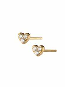 1pair Minimalist S925 Sterling Silver 3-Stone Cubic Zirconia Heart Stud Earrings, Jewelry Gift For Women, Work Or Date