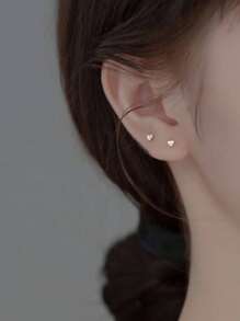 1pair Minimalist S925 Sterling Silver 3-Stone Cubic Zirconia Heart Stud Earrings, Jewelry Gift For Women, Work Or Date